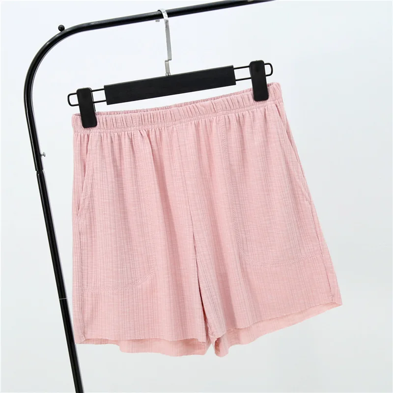 

Summer Women's Shorts Striped Knitted Stretch Home Pants Elastic Waist Pajama Pants Breathable Pajama Shorts Women Bottoms