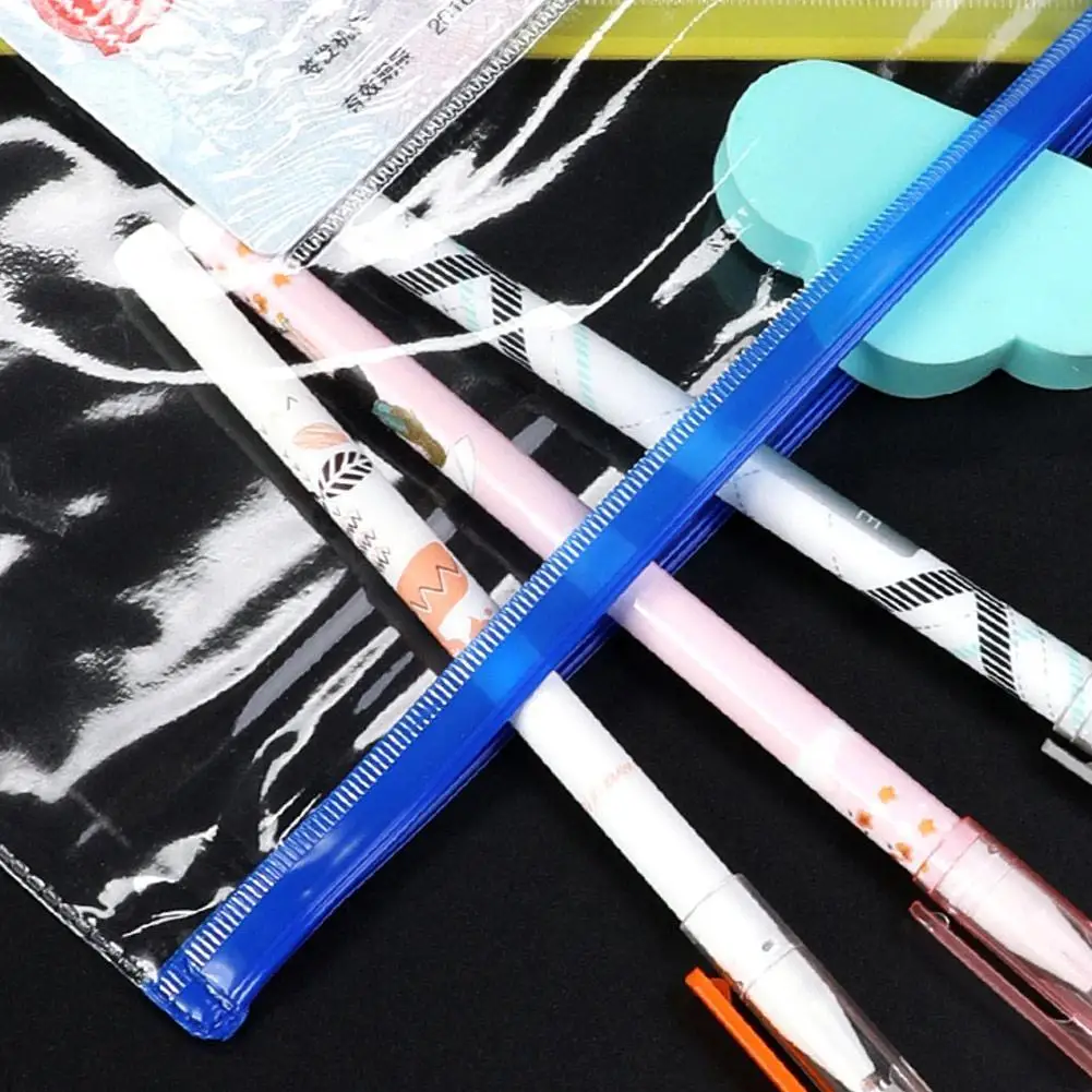 5Pcs Waterproof Transparent PVC Zipper Bag File Folder Document Filing Bag Stationery Bag School Office Supplies random color