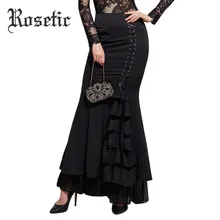 Rosetic Gothic Mermaid Skirt Women Frilly Mermaid Sexy Fishtail Corset Lace-Up Slim Floor-Length Vintage Fishtail Long Skirts