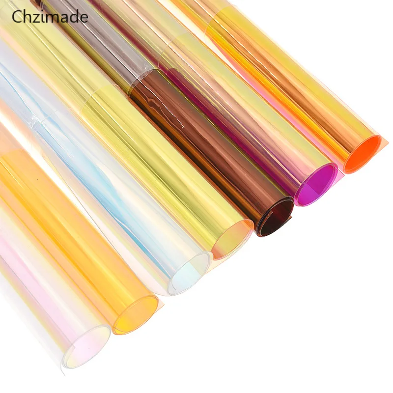 

Chzimade 1/2 Yard Iridescent Holographic Transparent PVC Fabric Vinyl Sewing Material For Bow Craft Bags DIY Making