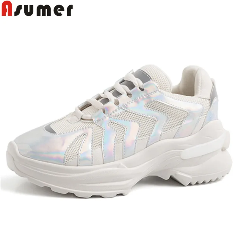 

ASUMER 2019 new sneakers women lace up ladies prom shoes flat platform wedges shoes wom Hot Luxury Dad Shoes Sneakers women