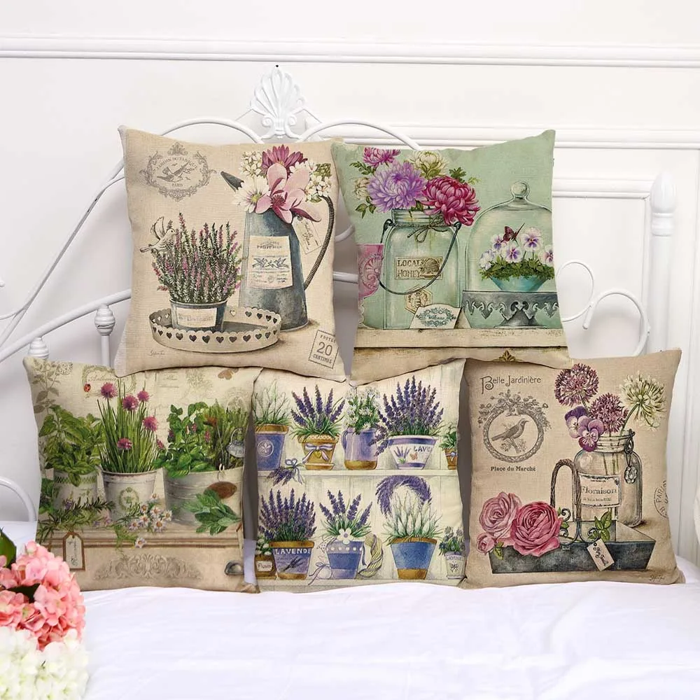 

Romantic Love Flower Chair Waist Cotton Linen Pillow Cover Colorful Pillowcase Fresh Home