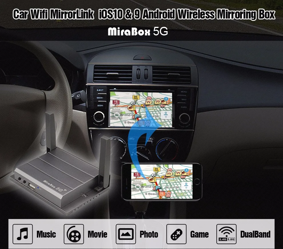Mirabox 5G Car wifi Mirrorlink Box Support Youtube Mirroring For iOS10 Phone For Android Phone Car&Home Mirrorlink Box With HDMI (1)