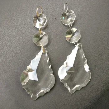 

10 pieces/lot, 76*48mm maple leaf Crystal+2xoctagonal+3 chrome ring connector Glass Wedding Decoration Crystal Pendant