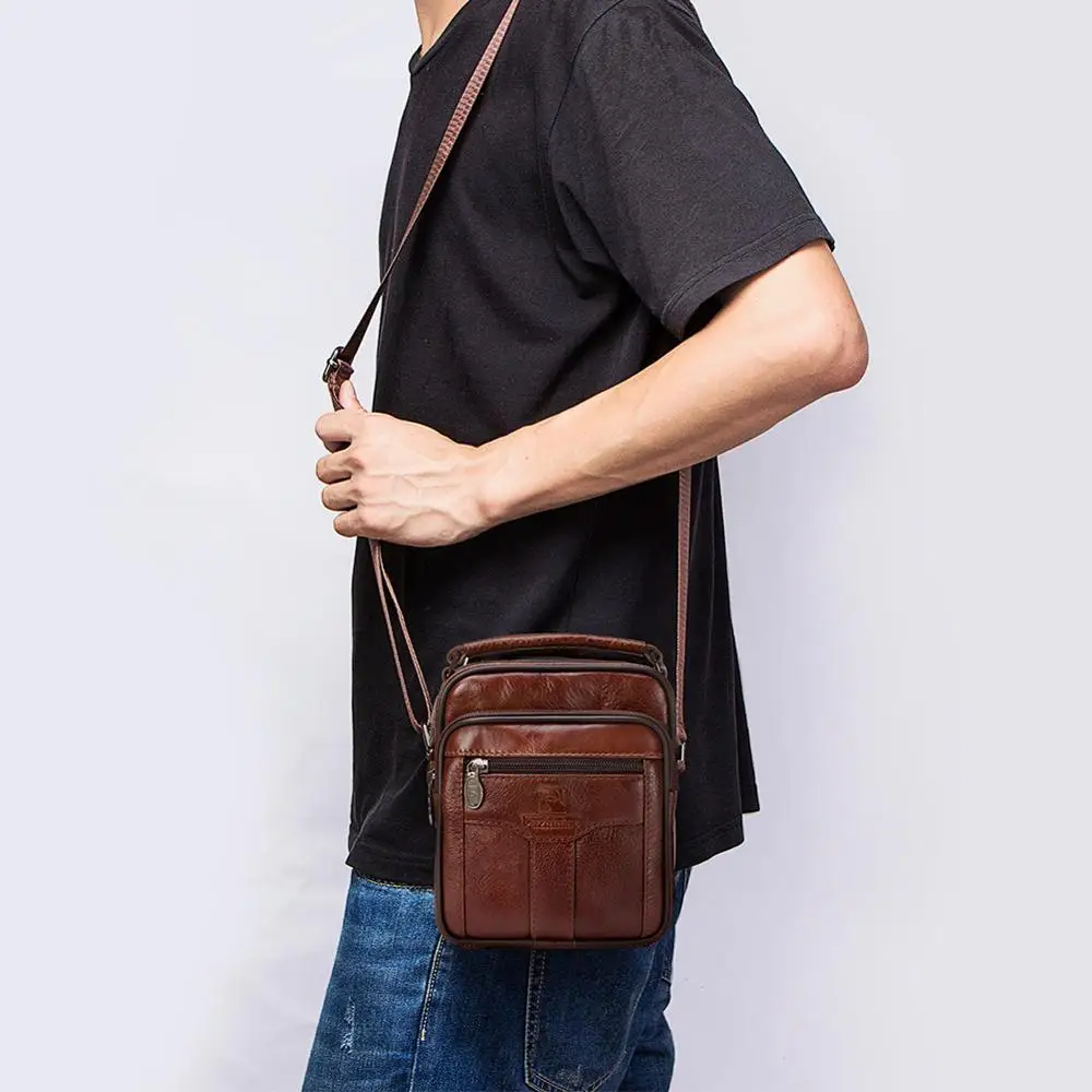 FUZHINIAO حقيقية جلد البقر حقيبة ساعي بريد للرجال يد الصدر Crossbody حقيبة كتف Tas الأعمال الصغيرة الذكور Bolsas الكيس البني