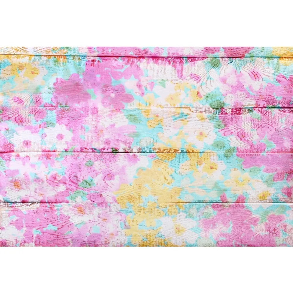 

Laeacco Vinyl Wood Background Planks Board Colorful Flower Pattern Watercolor Cake Food Portrait Photo Backdrop For Photo Studio