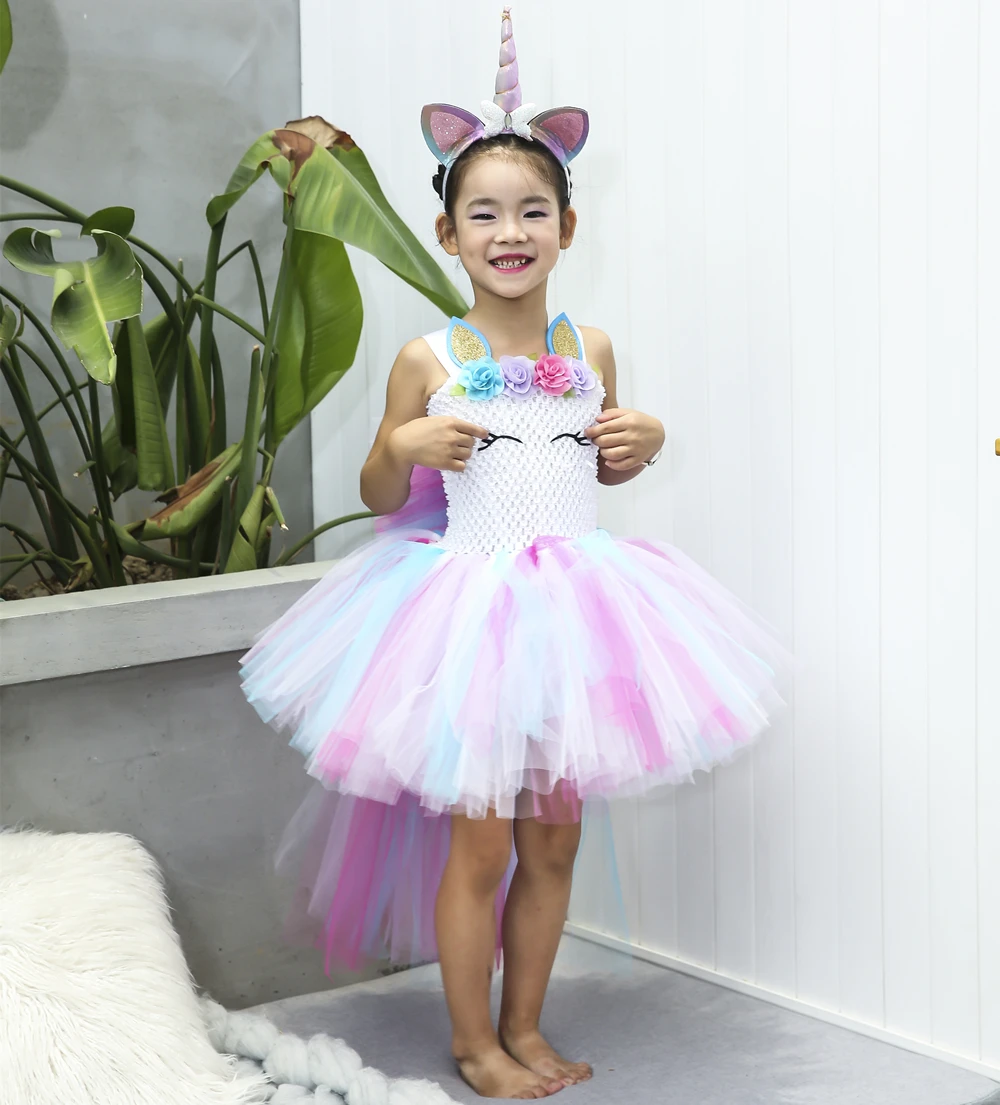 Пастельное платье-пачка с единорогом Детский костюм принцессы на хеллоуин для девочек нарядное детское платье с пони для дня рождения для девочек от 1 до 14 лет