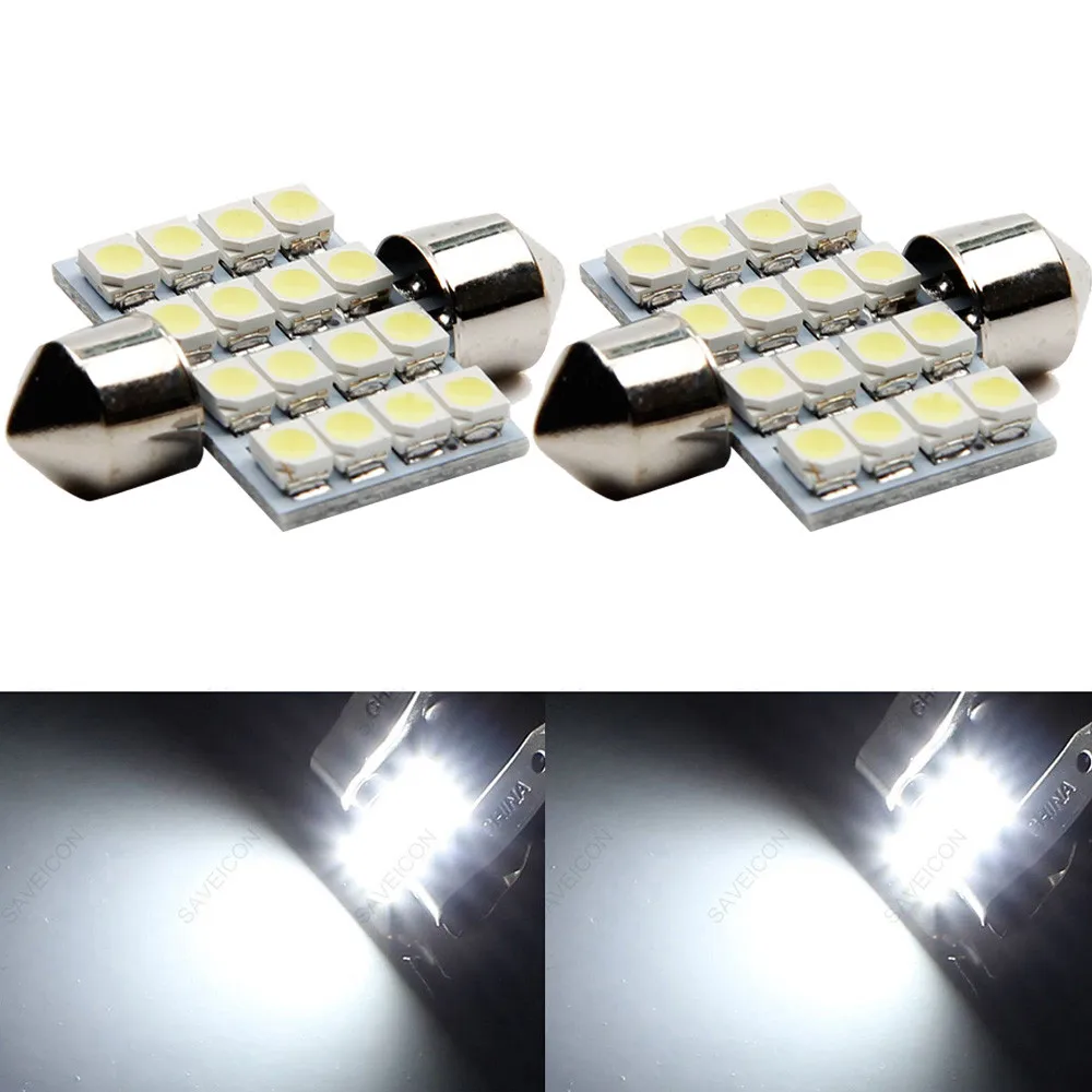 

2pcs car universal White 16-SMD 31mm LED Festoon Light 5050 DE3175 signal Interior Dome Map Lights lamp 12V