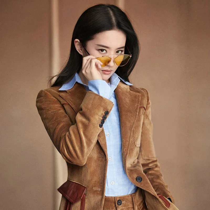 ACRMRAC Women suits Slim autumn Corduroy jacket Suit pants 2-piece set OL Formal Women pants suits Womens business suits