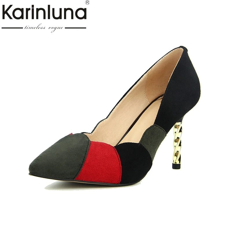 

Karinluna 2018 Large Size 34-42 High Heels Brand Pointed Toe Women Shoes Woman Pumps Sexy Patchwork Party Female Footwear