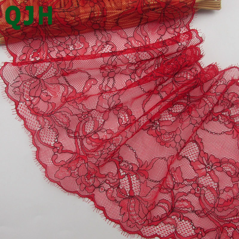 

Beautiful Stretch Elastic Eyelash Lace Trim 1 Yard Black Silk Embroidery Red Net Mesh Lace Tulle 22cm Wedding Dress Accessories