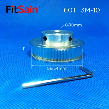 

FitSain-3M 60T Synchronous Wheel Width 10mm Aluminum Alloy Pulley Timing Belt Middle Hole 8/10mm