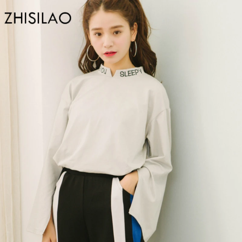 

ZHISILAO Plus Size Autumn Women T-shirt Harajuku t shirt Women Tops White tshirt Kpop Chic Shirt Femme Ulzzang Tees Black Mujer