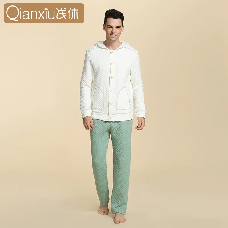 

Qianxiu Thicken Lounge Wear For Couple Winter thicken Cotton Pijama Sets Wlastic waist Homewear 1556