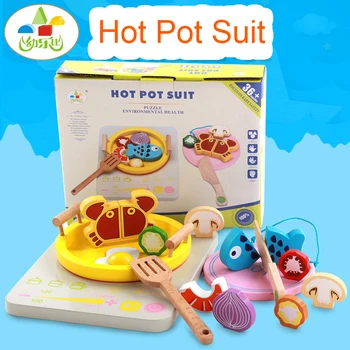 

Baby Kids Kitchen Toys Hot Pot Suit Wooden Cutting Vegetables Cooking Pretend Play Toy Early Education Toys for Children