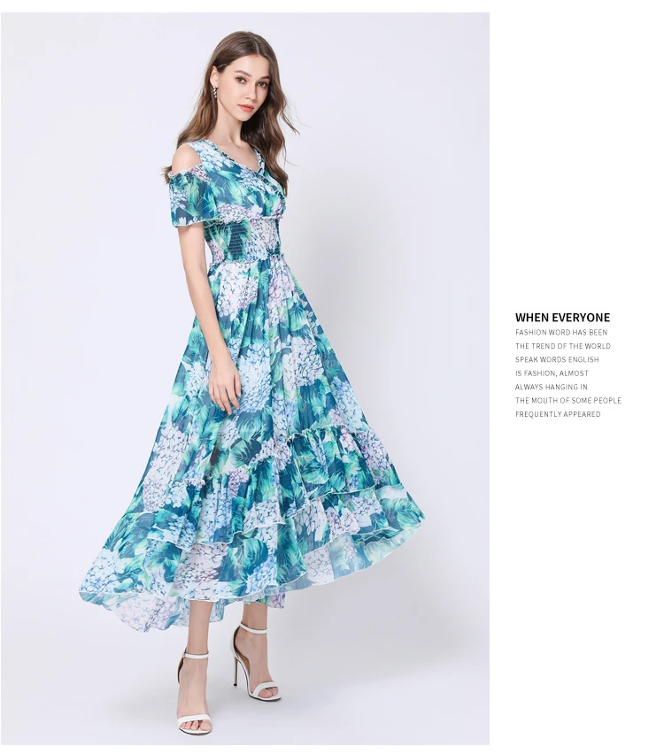 SHTONGHUA Runway Desinger летнее макси праздничное платье для женщин с коротким рукавом шифоновое платье с зеленым виноградом с принтом V образным вырезом длинное платье