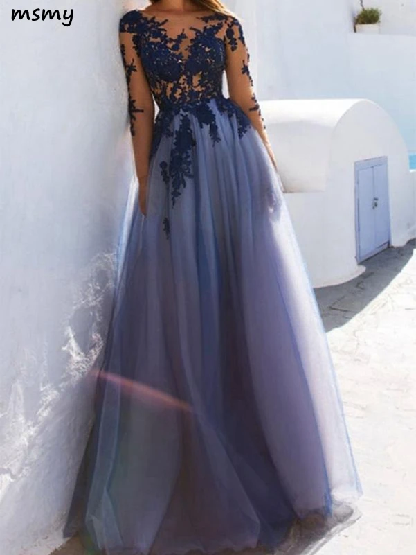 2018 A-LINE PROM DRESSES LAVENDER BATEAU LONG SLEEVE PROM DRESS EVENING DRESSES  (119)