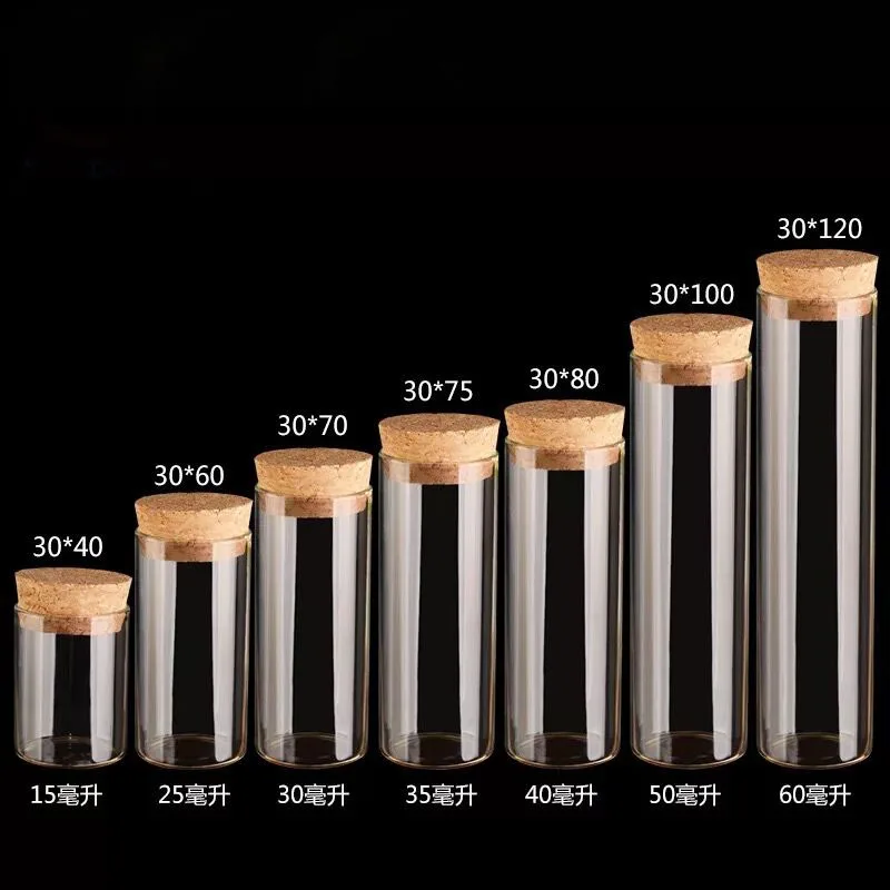 100 шт./лот 15 мл 20 мл 30 мл 35 мл 40 мл 50 мл 60 мл стеклянные флаконы пробирки с пробковой пробкой пустой стеклянный контейнер для бутылок Банки