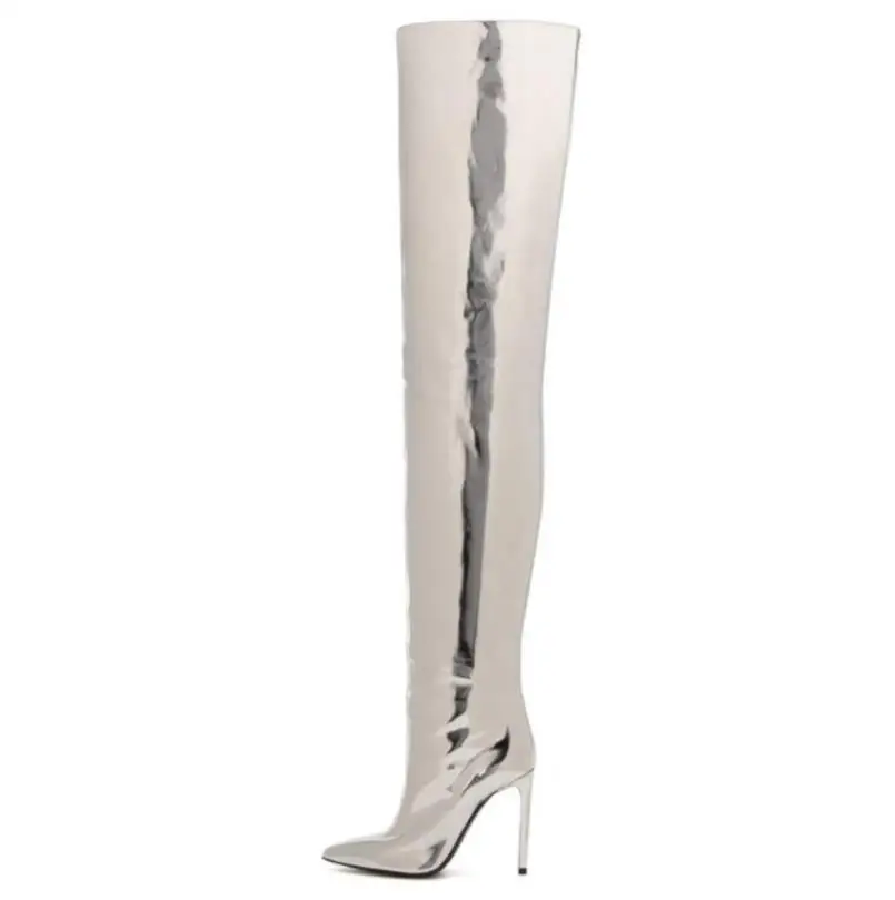 En Cuir Commerce Américain De Et Genou Argent Sur Extérieur Européen Haute Martin Grande Vernis Hiver Bottes Mode Taille Automne 07wAxpq7
