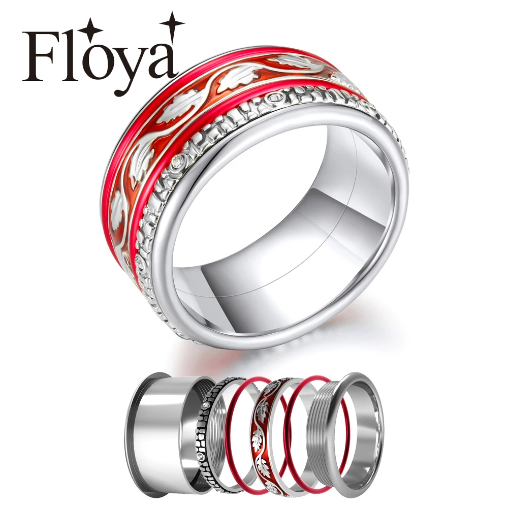 Floya заполненные штабелируемые Кольца Набор для женщин Красная эмалированная