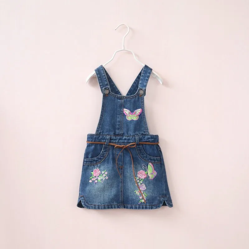 

Y31350842 2017 Summer Baby Girl Dress Overalls Jeans Girls Princess Dress Butterfly Kids Clothes Lolita Baby Dress