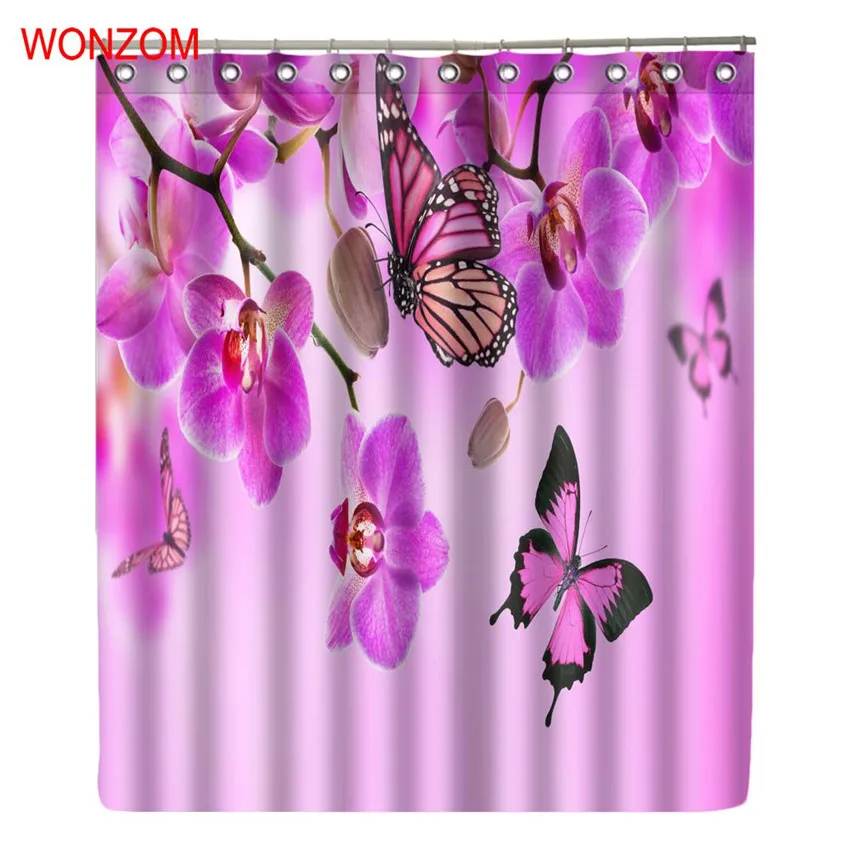 WONZOM Butterfly Shower Curtains For Bathroom Decor Modern Bath