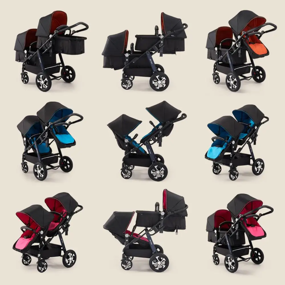 Двойная детская коляска, Двойная Передняя и задняя коляска для близнецов, Роскошная детская коляска, брендовая детская коляска