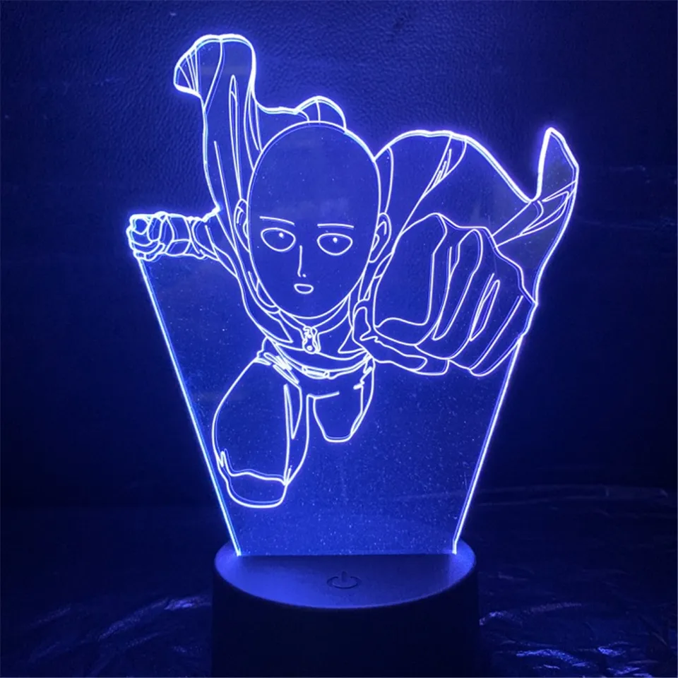 satu pukulan man lampu malam led saitama lampara anime lampu 3d pencahayaan lampu meja anak anak hadiah warna berubah luminaria mainan