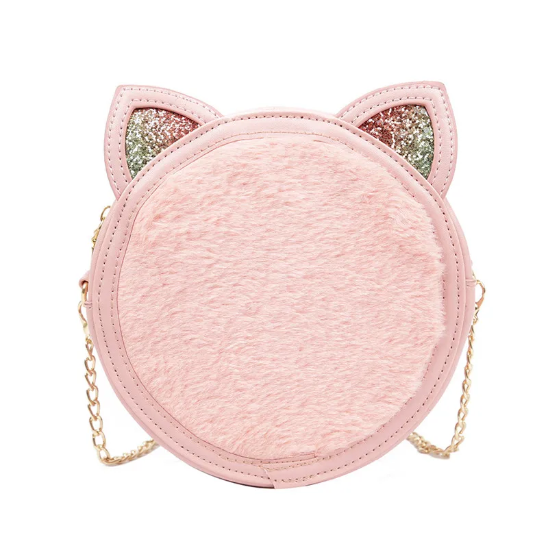 Женская кожаная сумка-мессенджер на плечо, блестящая милая сумка через плечо с кошачьими ушками и цепочкой, посылка, клатч, Женский дизайнерский кошелек, сумочки#40 - Цвет: Розовый