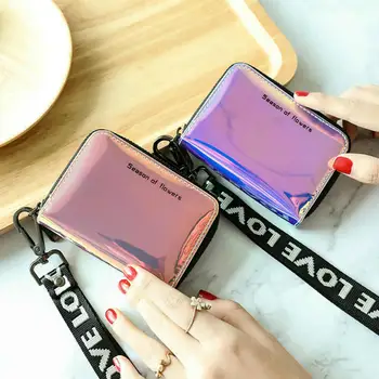 

2019 Fashion Women Laser Mini Purse Wallet Holographic Wallet Short Faux Leather Women Zipper Coin Purses Organiser Wallets