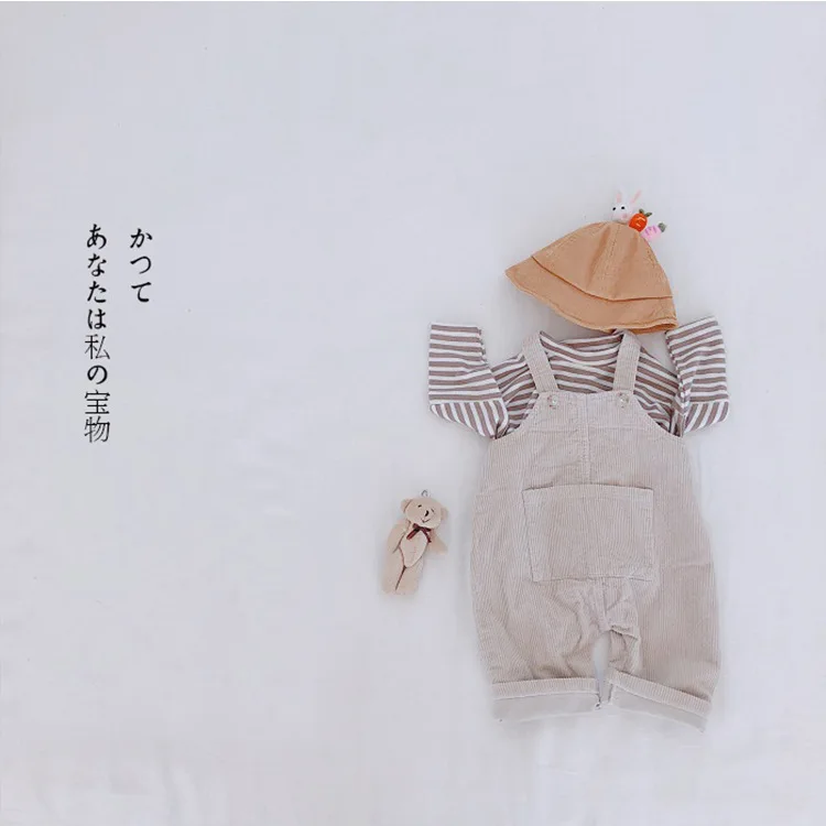 Корейский стиль, осенние детские свободные вельветовые комбинезоны с большими карманами модные подтяжки для мальчиков и девочек от 0 до 3 лет, брюки боди