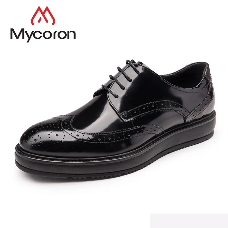 

MYCORON 2019 Boots Genuine Leather Men Shoes Business Comfortable Pointed Toe Vintage Wedding Dress Shoes Calcados Masculino