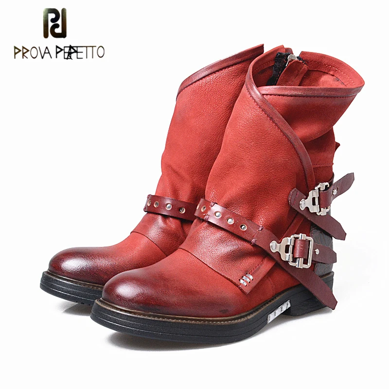 

Prova Perfetto Autumn Winter New Coming Women Solid Color Chelsea Boots Thick Bottomed Belt Buckle Fashion Short Boots