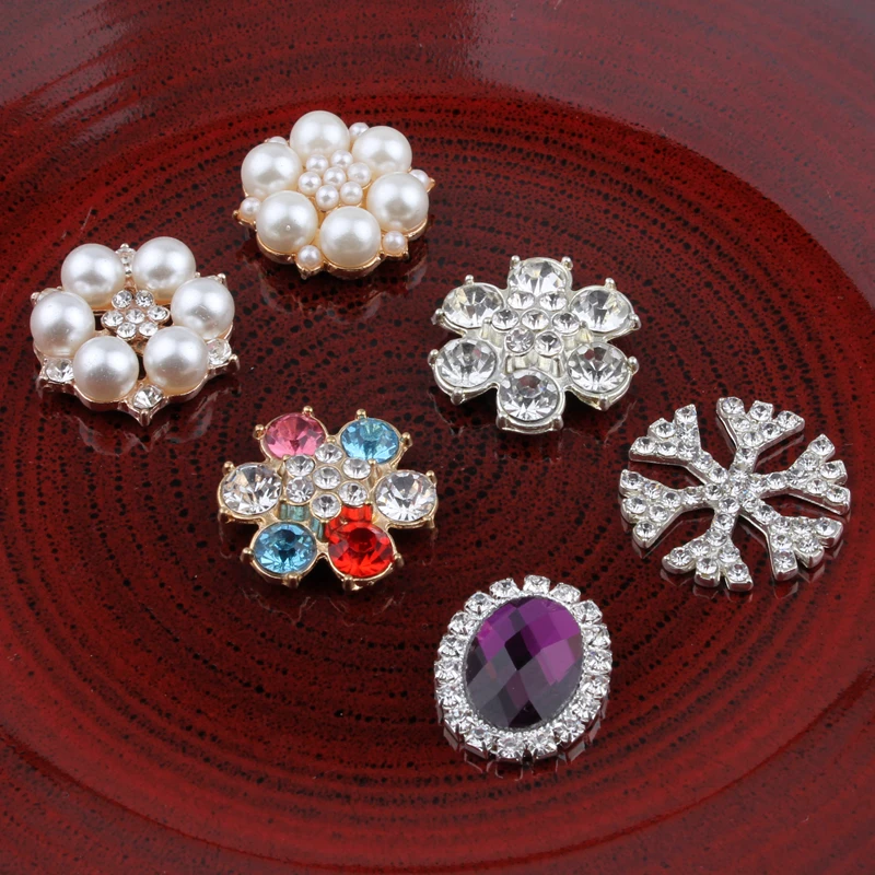 

30PCS Vintage Snow/round/oval Metal Rhinestone Buttons Bling Flatback Flower Centre Crystal Buttons for Hair accessories