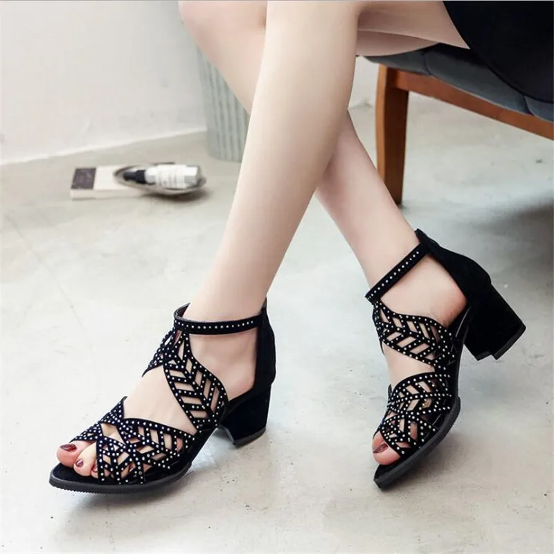 

Women Fashion Crystal Hollow Out Peep Toe Wedges Sandals High Heeled Shoes zapatos mujer tacon chaussures femme ete 2019 new