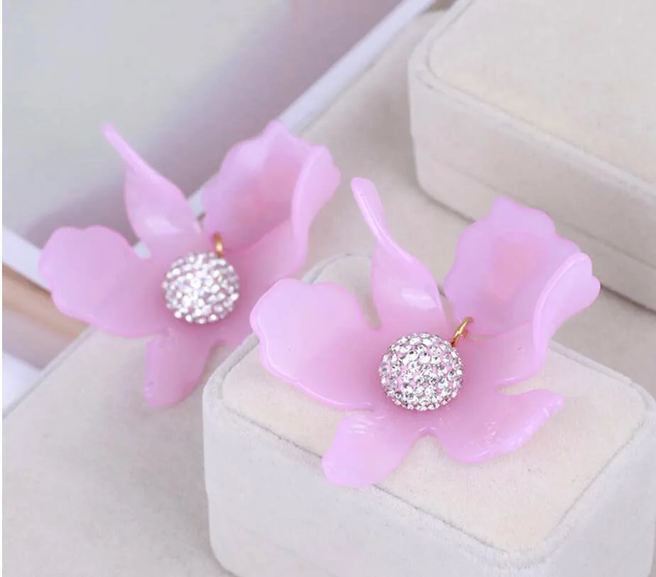 CSxjd luxury Resin lily flower Clip Earrings Women earrings jewellery - Окраска металла: H