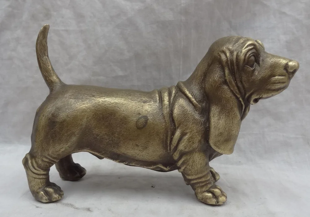 

JP S0281 10" Folk Chinese Bronze Carved Animals Wealth Dog Basset Hound Statue Sculpture