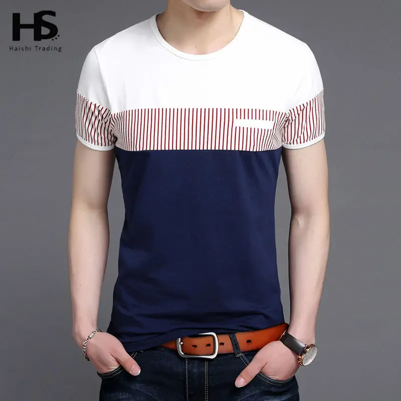 COODRONY, хлопковая футболка, мужская летняя брендовая одежда, футболка с коротким рукавом, Модный Полосатый джентльменский топ с круглым вырезом, футболка Homme 2249 - Цвет: Синий