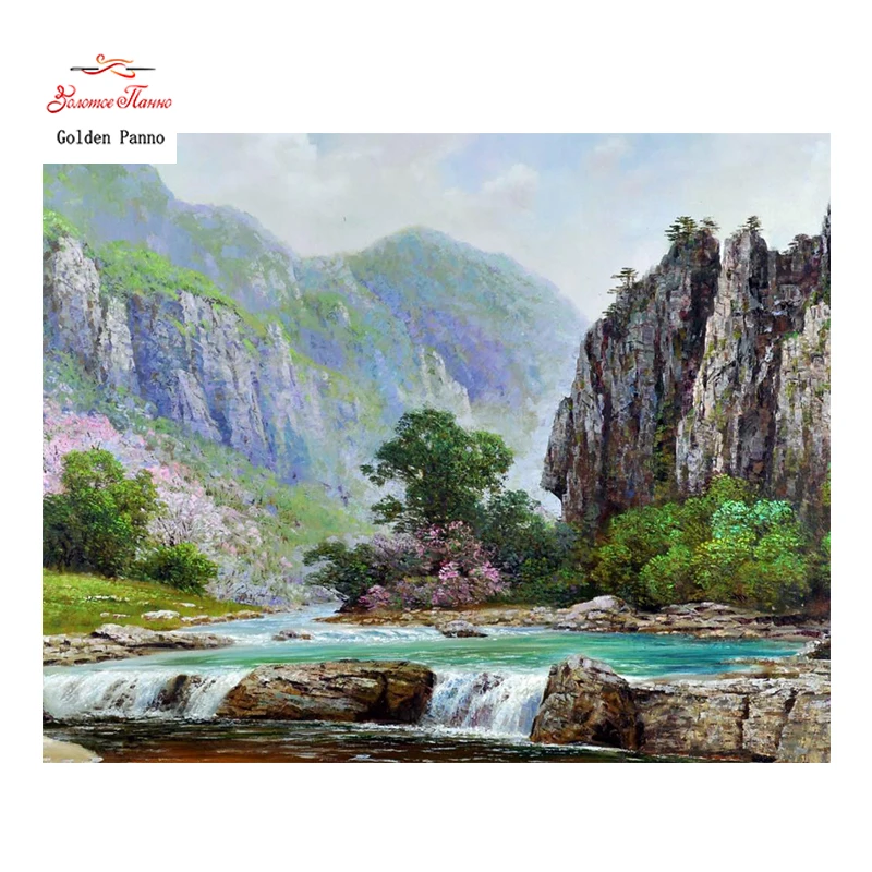 

Golden Panno,Needlework,DIY DMC Cross stitch,Sets For Embroidery kit 14ct unprinted mountain ross-Stitching,christmas 0125