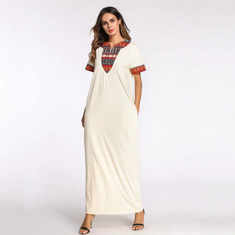 

2019 Summer Casual Women Dress Oversized Muslim Abaya Patchwork Long Gowns Kimono Dubai Arab Ramadan Islamic Robe VKDR1314