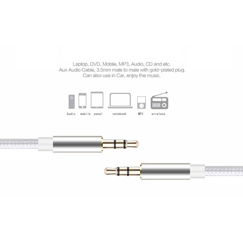 Amkle 3.5 mm Jack Audio Cable 3.5mm Male to Male Stereo Auxiliary Cord for iPhone 6 6S Car MP3 MP4 Headphone Speaker AUX Cable