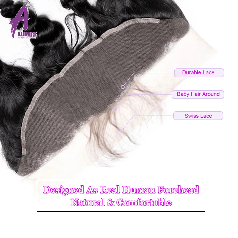 ALIMICE Malaysian Loose Wave Lace Frontal 13X4 Ear To Ear Pre Plucked Lace Frontal Closure Non Remy Human Hair Closure 10-24Inch (12)