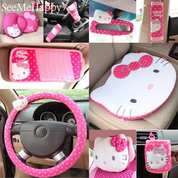 

pink cat Car-Styling Car Interior Accessories Car Steering Wheel Cover Safty Belt Handbrake Gears Cover