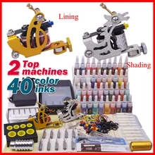 2 наконечника машина полный набор татуировки цифровой постоянный макияж пистолет набор 40 цветные чернила с цифровой мощностью