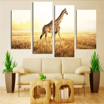 

Drop shipping 4 Piece Animal Giraffe Modern Home Wall Decor Canvas Picture Art HD Print Oil Painting Canvas Art Unframed