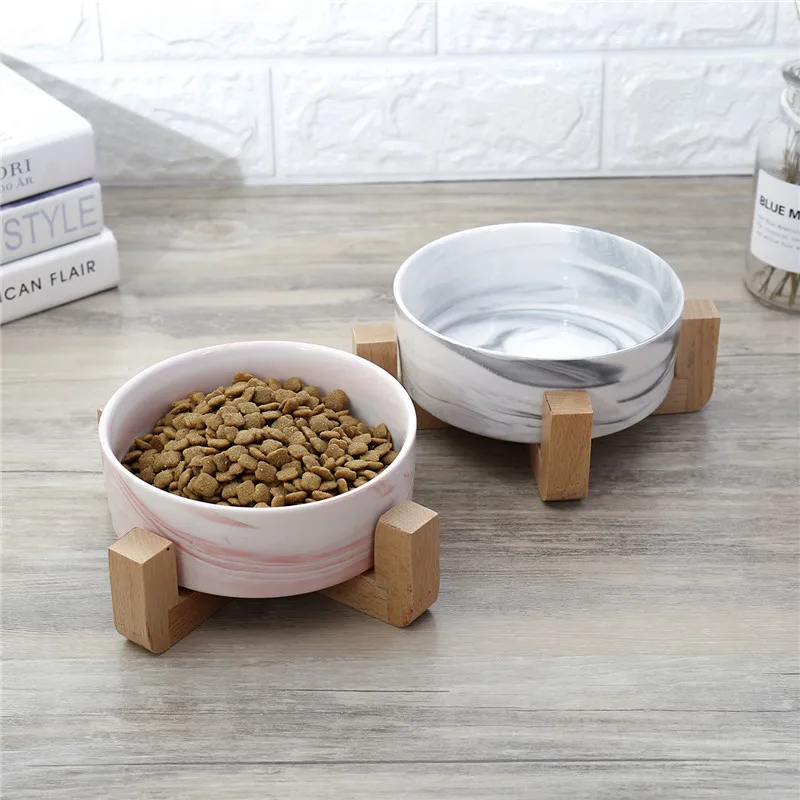 

Dog Feeder Solid Wood Holder Ceramic Bowl for Pet dog and Cat Marbling Dog Bowl Cat food bowl comedero perro gamelle chien