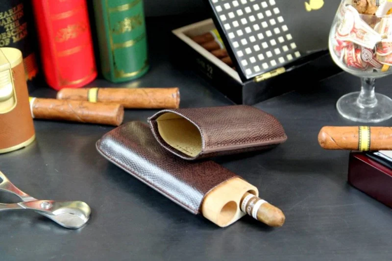 COHIBA кожаный портсигар Портативный кедровая деревянная трубка для сигар мужские подарки HY-5200