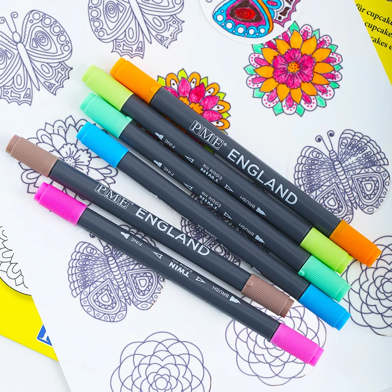

Double-headed English PME color ink pen Fondant cake painting pen Fondant tool pen Pigment pen set 6PCS/set