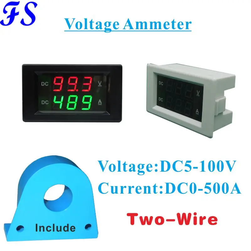 Светодиодный цифровой вольтметр амперметр DC 5-100 в 500А двухпроводной Амперметр Вольтметр DC измеритель напряжения тока Измерительные инструменты амперы Панель метр