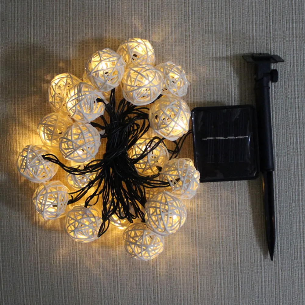 

YIYANG Xmas 20 LED Rattan Ball Lamp Solar Powered String Lights IP65 Globe Fairy Outdoor Lights for Gardens Homes Wedding Xmas